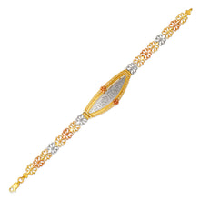 Load image into Gallery viewer, 14K Tri Color Gold Faceted Diamond Cut 15 Anos ID Bracelet 7mm Wide 7" Chain