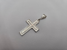 Load image into Gallery viewer, 925 Sterling Silver Outline Diamond Cut Cross Pendant 1 1/4 Inch Tall (31mm)