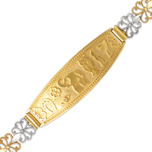 Load image into Gallery viewer, 14K Tri Color Gold Faceted Diamond Cut Good Luck ID Bracelet 7mm / 12mm 7" Chain