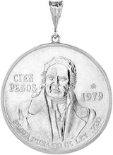 Load image into Gallery viewer, 925 Sterling Silver Mexican Cien Pesos Bezel 39 mm Coins Prong Back Square Edge