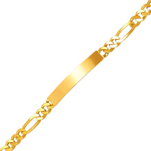 Load image into Gallery viewer, 14K Yellow Gold 5mm Shinny ID Bracelet 4.5mm Figaro Chain 7" Engraving Available