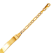 Load image into Gallery viewer, 14K White Pave Gold Figaro Concave ID Bracelet 7mm/4mm 7" 7.5" Engraving Avail