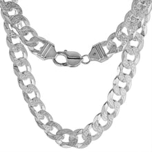 Load image into Gallery viewer, 925 Sterling Silver Pave Diamond Cut Beveled Flat Curb Cuban Link Chain 11mm