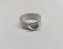 Load image into Gallery viewer, Sterling Silver Heavy Mesh Ring 10mm Wedding Band with 8mm Wide Heart Size 5-11