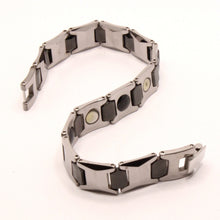 Load image into Gallery viewer, Tungsten Carbide 2-Tone Black Faceted Cushion Links Magnetic Therapy Bracelet