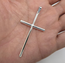Load image into Gallery viewer, 925 Sterling Silver Large Plain Tubular Cross Pendant 2 1/4 Inch Tall (56mm)