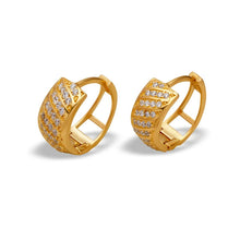 Load image into Gallery viewer, 14K Gold Hoop Earrings Sparkling Accents Elegant Huggie Etched Diagonal 7x14mm