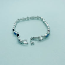 Load image into Gallery viewer, Sterling Silver Synthetic Opal Dainty Bracelet oval and Square Links Hand Inlay