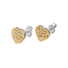 Load image into Gallery viewer, 14K Real Two Tone Gold Diamond Cut Heart Stud Earrings 10x10mm