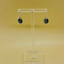 Load image into Gallery viewer, Sterling Silver Synthetic Opal Dangle Earrings Oval Cabochon Bezel Set