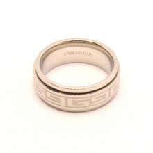 Load image into Gallery viewer, Stainless Steel Reflective High Polish Etched Greek Key Center Spinner Ring 8mm