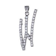 Load image into Gallery viewer, 925 Sterling Silver CZ Script Initial Letter Alphabet Pendant 1 3/8 Inch Wide