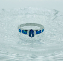 Load image into Gallery viewer, Small Sterling Silver Blue Synthetic Opal Band Ring for Women Oval Shape
