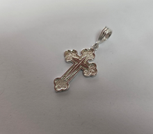 Load image into Gallery viewer, 925 Sterling Silver Budded Edge Apostle's Cross Pendant 1 1/8 Inch Tall (28mm)