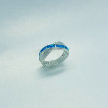 Load image into Gallery viewer, Sterling Silver Blue Synthetic Opal Crossover Ring