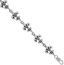 Load image into Gallery viewer, 925 Sterling Silver Fleur De Lis French Lily Bracelet Anklet 3Sizes 7.5" 8" 8.5"