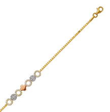 Load image into Gallery viewer, 14K Tricolor Gold 6mm Center, 1mm Ladies Bracelet High Polished Fancy Chain