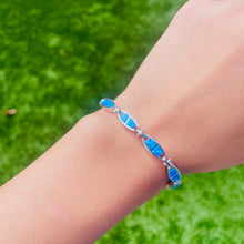 Load image into Gallery viewer, Sterling Silver Synthetic Opal Bracelet with Oval Links Hand Inlay