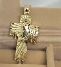Load image into Gallery viewer, Authentic 10K Solid Gold Jesus Face on Cross Pendant Diamond Cut 2 inch Charm