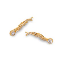 Load image into Gallery viewer, 14K Gold Ear Climbers, 5x26mm Curve Earrings, Dainty Sparkling Stones Crawler