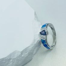 Load image into Gallery viewer, Sterling Silver Blue Synthetic Opal Teardrop Ring