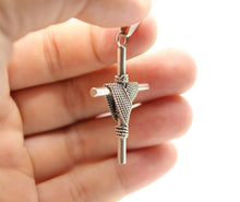 Load image into Gallery viewer, 925 Sterling Silver Rope Wrapped Cylindrical Cross Pendant