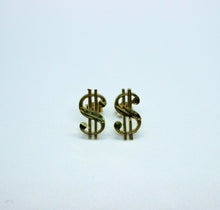 Load image into Gallery viewer, 10K Solid Yellow Gold Dollar $ Sign Money Stud Earring Push Back 2 Size