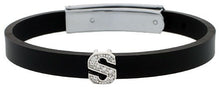 Load image into Gallery viewer, 925 Sterling Silver Alphabet Letter Block CZ Stone Flat Rubber Bracelets, 8mm