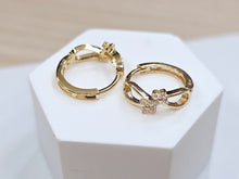 Load image into Gallery viewer, 14K Yellow Gold Twist Curves Huggies Hoop Earrings with CZ Stones Latch back