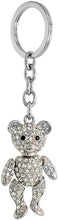 Load image into Gallery viewer, Movable Teddy Bear Key Chain Crystal Key Ring Clear Black 4 1/2 in long