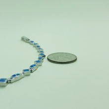 Load image into Gallery viewer, Sterling Silver Synthetic Opal Dainty Bracelet oval and Square Links Hand Inlay