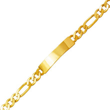 Load image into Gallery viewer, 14K Yellow Gold 7mm Kids ID 6mm Figaro Chain Bracelet 6" Engraving Available