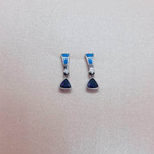 Load image into Gallery viewer, Sterling Silver Synthetic Blue Opal Stud Earrings With Trillium Shape
