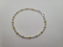 Load image into Gallery viewer, 925 Sterling Silver Saucer Bead Bracelet w/ Yellow Gold Finish 4mm, 7" to 8"