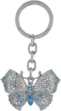 Load image into Gallery viewer, Jeweled Large Butterfly Key Chain Crystal Key Ring 3 1/2 inches long 33mm Round