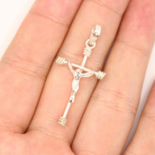 Load image into Gallery viewer, 925 Sterling Silver Dainty Stick Crucifix Cross Pendant with Rope Textured Edges