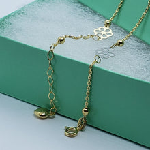 Load image into Gallery viewer, 14K Tricolor Gold Flower Charm Anklet Bracelet High Polished 10 inch Chain Women