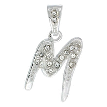 Load image into Gallery viewer, 925 Sterling Silver CZ Action Initial Letter Alphabet Pendant 3/4 Inch Wide