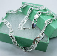 Load image into Gallery viewer, Sterling Silver D/C Flat Mariner Link Chain Necklace Bracelet Italy 8mm, 7"-30"