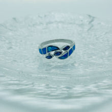 Load image into Gallery viewer, Sterling Silver Blue Synthetic Opal Marquise Bypass Ring