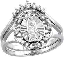 Load image into Gallery viewer, 2-Piece Sterling Silver Guadalupe Ring for Women D/C Halo Split Shank 5/8in 6-9