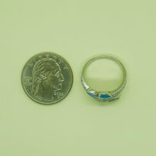 Load image into Gallery viewer, Sterling Silver Blue Synthetic Opal Teardrops Bypass Ring for White & Amethyst