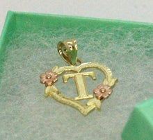 Load image into Gallery viewer, 10k Yellow Rose Gold Heart Flower Alphabet Initial Letter Pendant Charm Women
