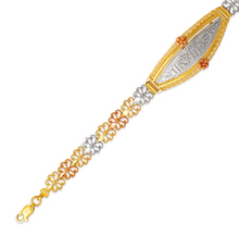 Load image into Gallery viewer, 14K Tri Color Gold Faceted Diamond Cut 15 Anos ID Bracelet 7mm Wide 7" Chain
