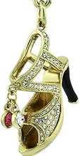 Load image into Gallery viewer, Gold Tone High Heeled Shoe Sandal Key Chain Crystal Key Ring 4" long 33mm Round