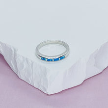 Load image into Gallery viewer, Dainty Sterling Silver Blue Synthetic Opal Band Stacking Ring for Women 6~9Size