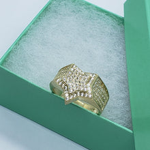 Load image into Gallery viewer, 14K Yellow Gold Double Star Shaped Ring 20.5mm Band Iced Size 9-11 Hip Hop Style