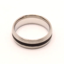 Load image into Gallery viewer, Stainless Steel Domed Plain Black Stripe Inlay Center Wedding Ring Band 6mm
