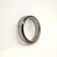 Load image into Gallery viewer, Tungsten Carbide Round Diamond Beveled Ceramic Edge Wedding Band Ring 6mm