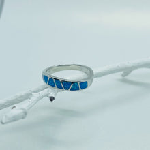 Load image into Gallery viewer, Sterling Silver Blue Synthetic Opal Narrow Wave Band Ring
